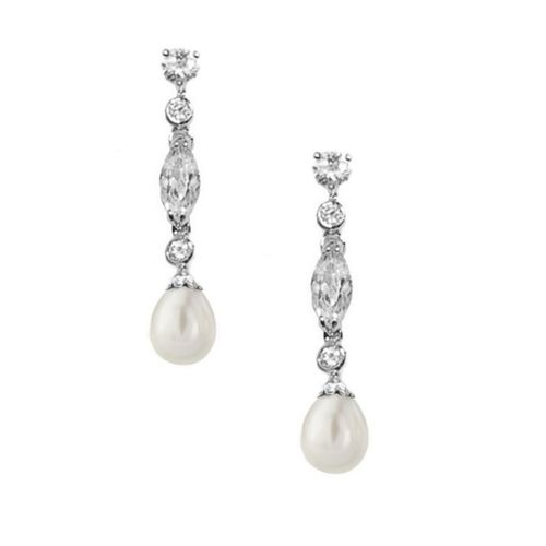 Lange glamour parel oorbellen met zirkonia kristallen