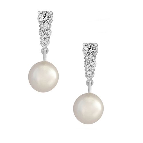 Pareloorbellen aan zilveren hangers met strass steentjes