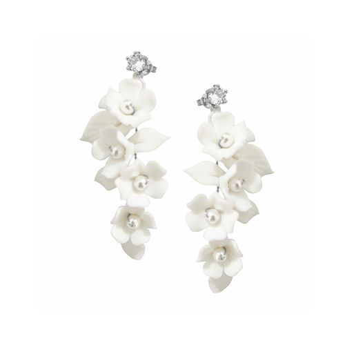 Oorbellen met korte bloemen rank en mini parels