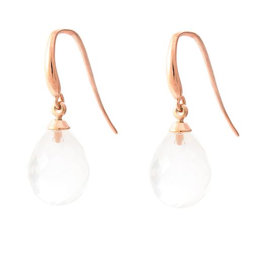 Rose goudkleurige oorhanger met witte opaal gekleurde glas steen