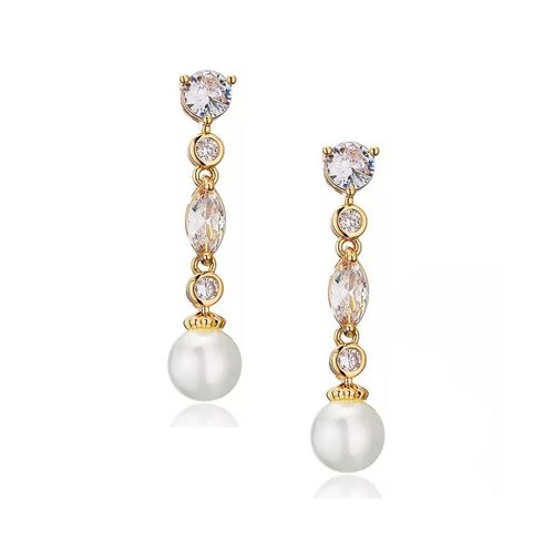 Lange glamour parel oorbellen met zirkonia kristallen