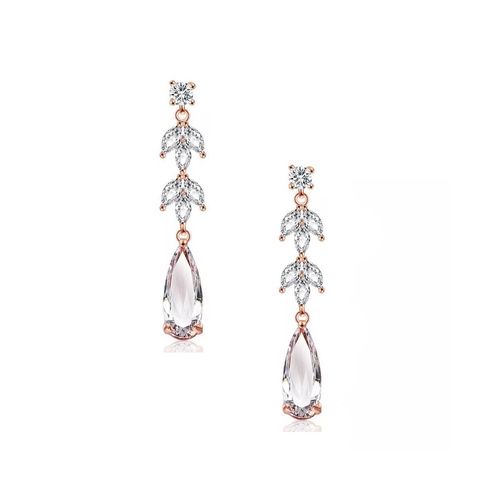 Lange oorbellen met cubic zirkonia kristallen, in rose goud