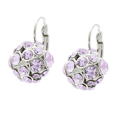 Zilvergekleurde bolvormige oorbellen met roze strass steentjes