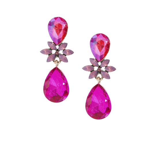 Felroze oorbellen met strass kristallen