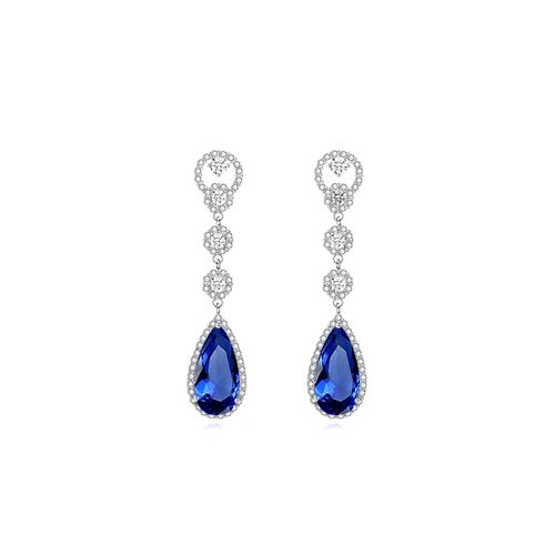 Luxe kristal oorbellen met saffierblauw druppel hangers