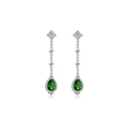 Lange glamour oorbellen met zirkonia en emerald groene kristal