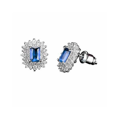 Glamour oorknoppen met saffierblauw kristal en zirkonia