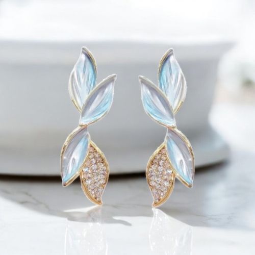 Oorbellen met strass kristallen en handbeschilderde bladhangers