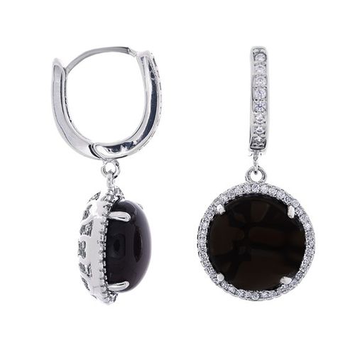 Creolen oorhangers met zwarte zirkonia glas omringd door strass steentjes