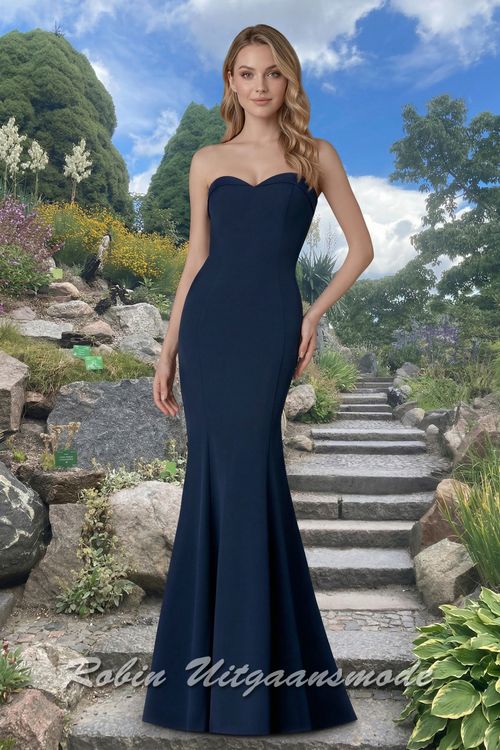 Navyblauwe Sweetheart strapless galajurk met zeemeermin model rok