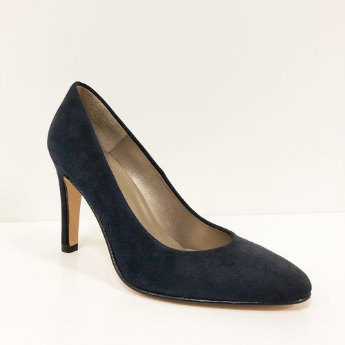 Navy blauwe pumps van suède met hoge hak