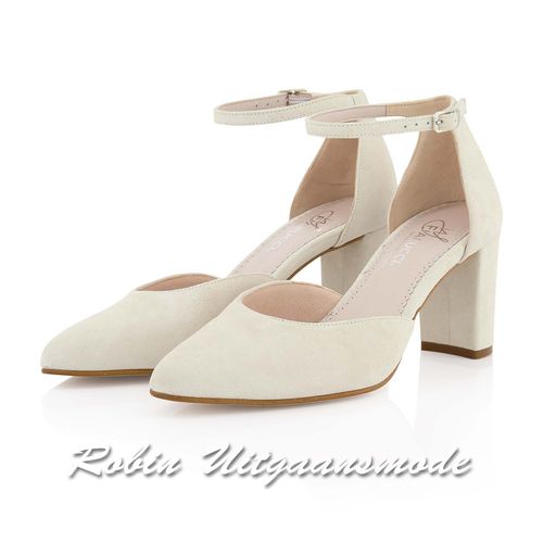 Paar Suede bruidsschoenen met blokhak en enkelbandje