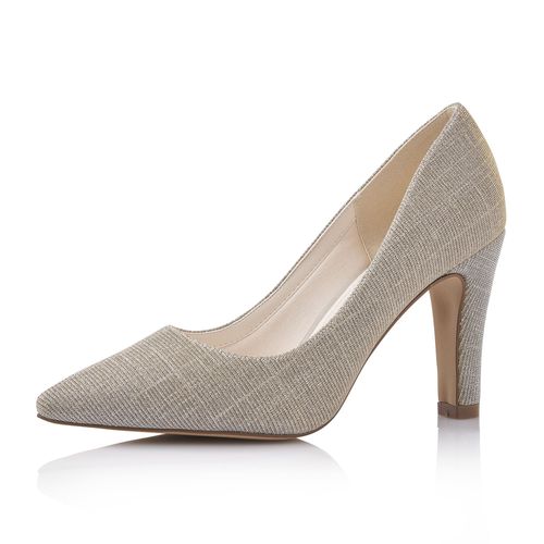 Modieuze goud metallic pump met elegante neus en hoge hak