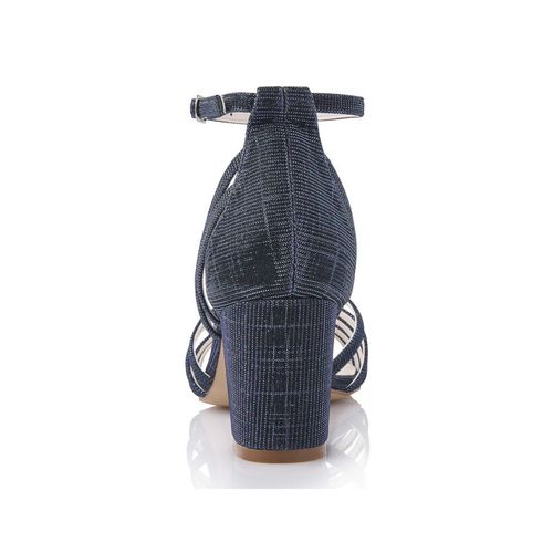 Achterkant van de Navyblauwe Glitter peep toe sandaal met stevige hak en gesloten hiel