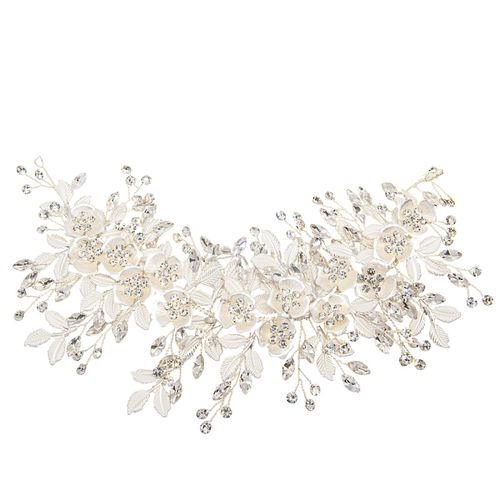 Haarsieraad met zilverkleurige bloemen en marquise-kristallen