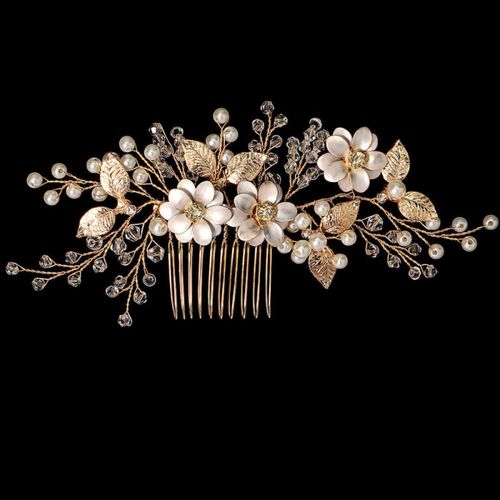 Vintage-look bloemen haarkam met parels