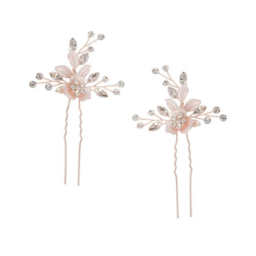 Rose goud Bloemen haarspeld met kristallen en parels