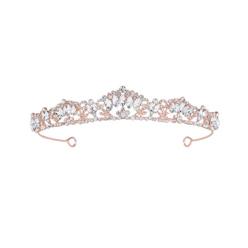 Lage bruidstiara met kristallen op rosékleurige afwerking
