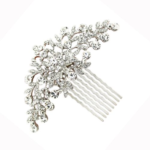 Haarkam in het zilver met strass diamantjes