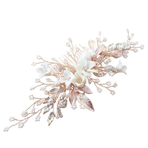 Bruidshaarkam met bloemen, parels en kristallen versierd