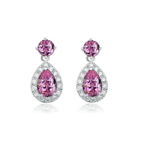 Sieraden set met peervormige hangers en roze zirkonia