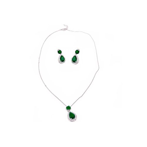 Sieraden set met peervormige hangers en groen zirkonia