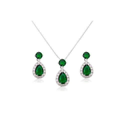 Sieraden set met peervormige hangers en groen zirkonia