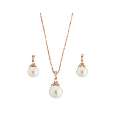 Rose goudkleurige Parelketting en oorbellen set