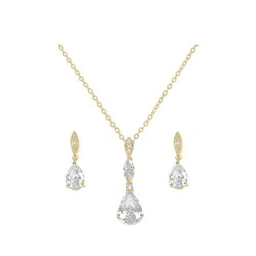 Zirkonia sieraden set van goudkleurige ketting en bijpassende oorbellen