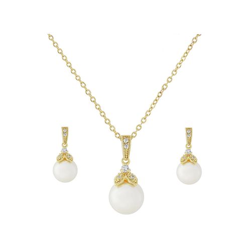 Goudkleurige Parelketting en oorbellen set