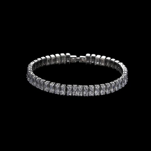 Sprankelende schakelarmband met rechthoekige zirkonia kristallen
