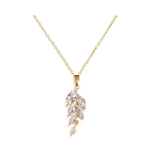 Stijlvolle gouden bruidsketting met takje hanger met zirkonia kristallen