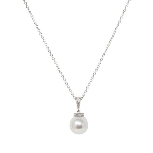 Fijne zilverkleurige ketting met ronde parelhanger