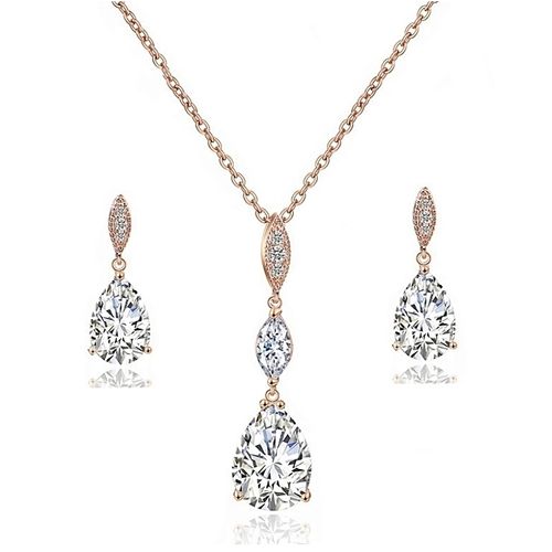 Kopergekleurd bruidssieraden set met zilveren zirkonia steen