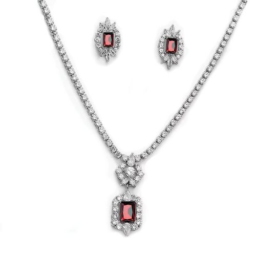 Fijne Gatsby stijl sieraden set met rode zirkonia kristallen