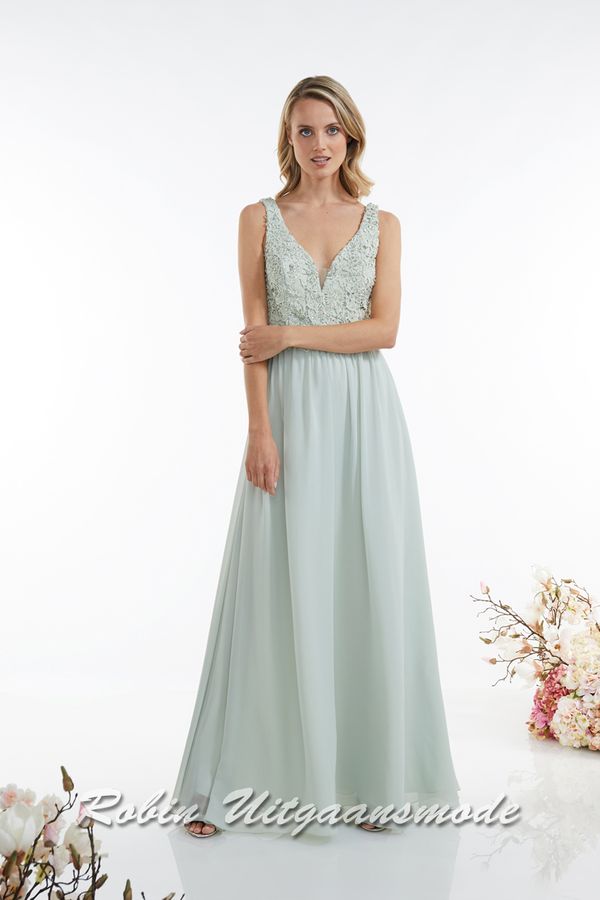Flutter Mouw V-hals Chiffon Moeder van de Bruid Jurken met Mouwen