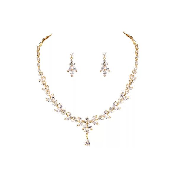 Bruidssieraden set van ketting en oorbellen met zirkonia kristallen