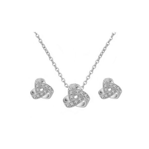 Ketting met knoopontwerp zirkonia hanger en oorknopjes