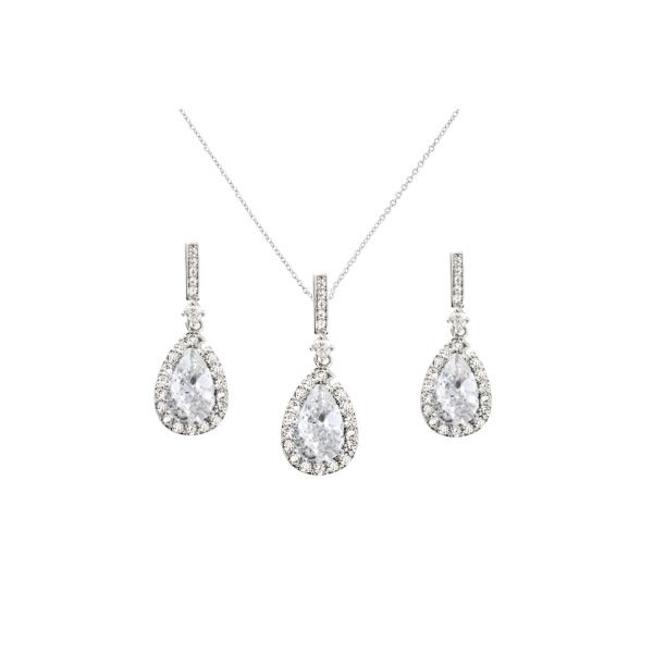 Sieraden set met peervormige zirkonia hanger en oorbellen