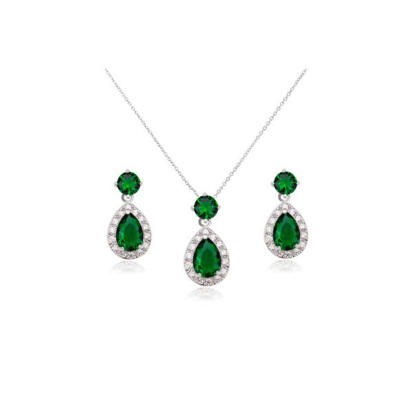 Sieraden set met peervormige hangers en groen zirkonia