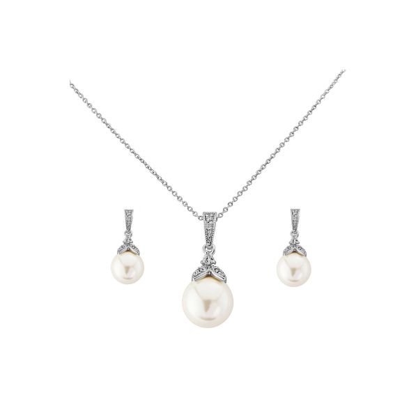 Zilverkelurige Parelketting en oorbellen set