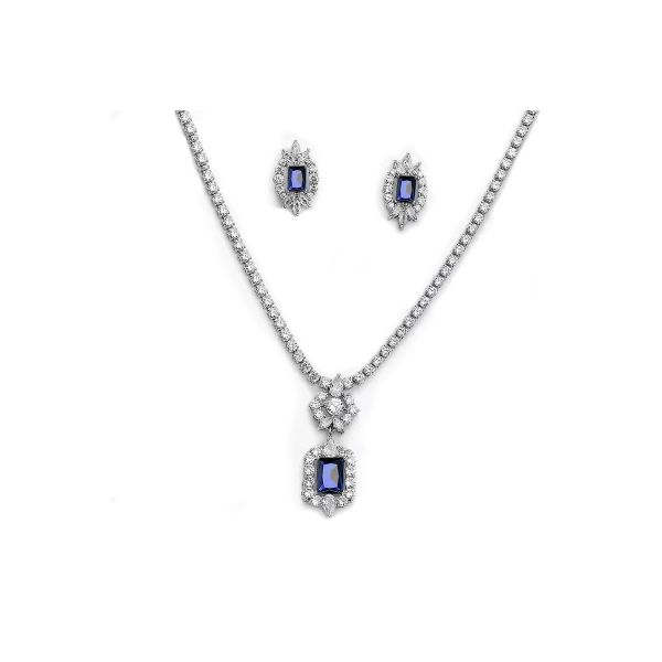 Gastby stijl sieraden set met saffierblauwe zirkonia kristallen