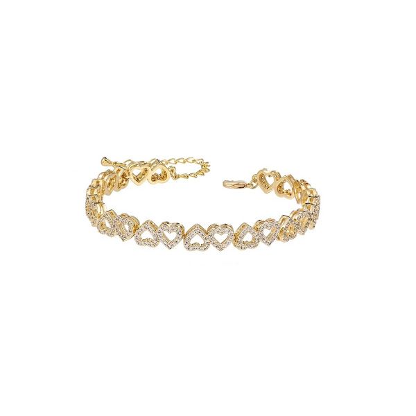 Goudkleurige hartjes armband versierd met zirkonia kristallen