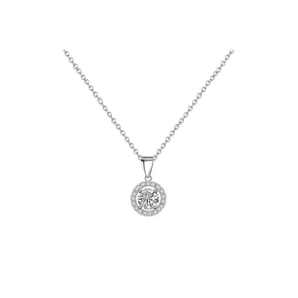 Ketting met ronde zirkonia hanger op verzilverde afwerking