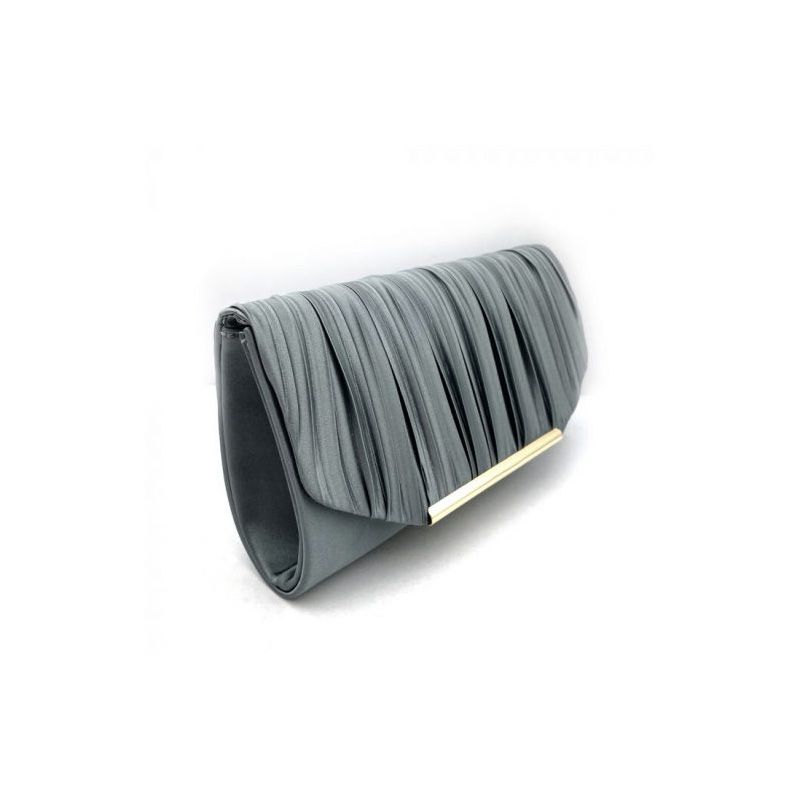 Pewter Avondtas met geplooide envelop klep en metalen rand, zijaanzicht