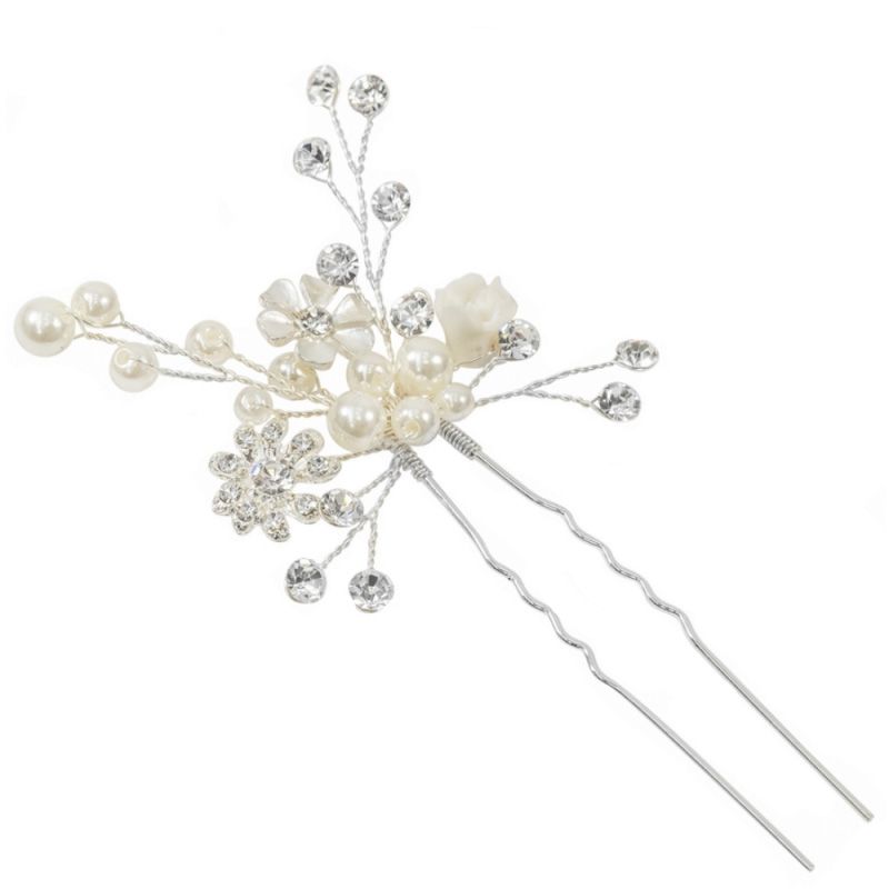 Haarspeld met parels, bloemen en kristallen