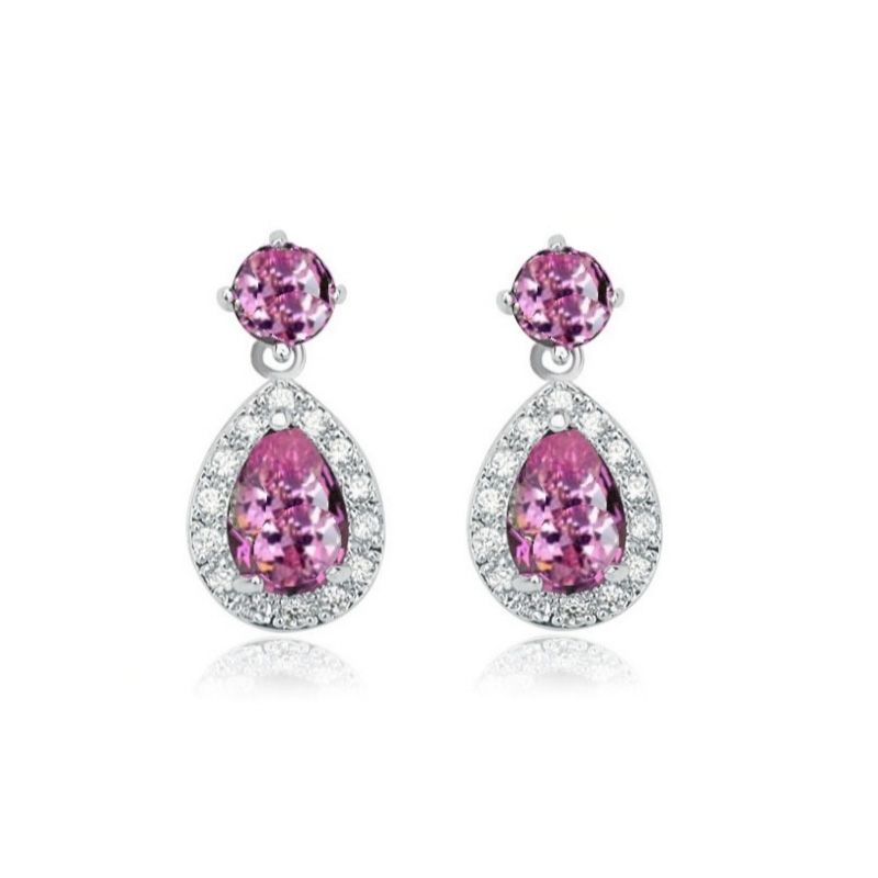 Sieraden set met peervormige hangers en roze zirkonia