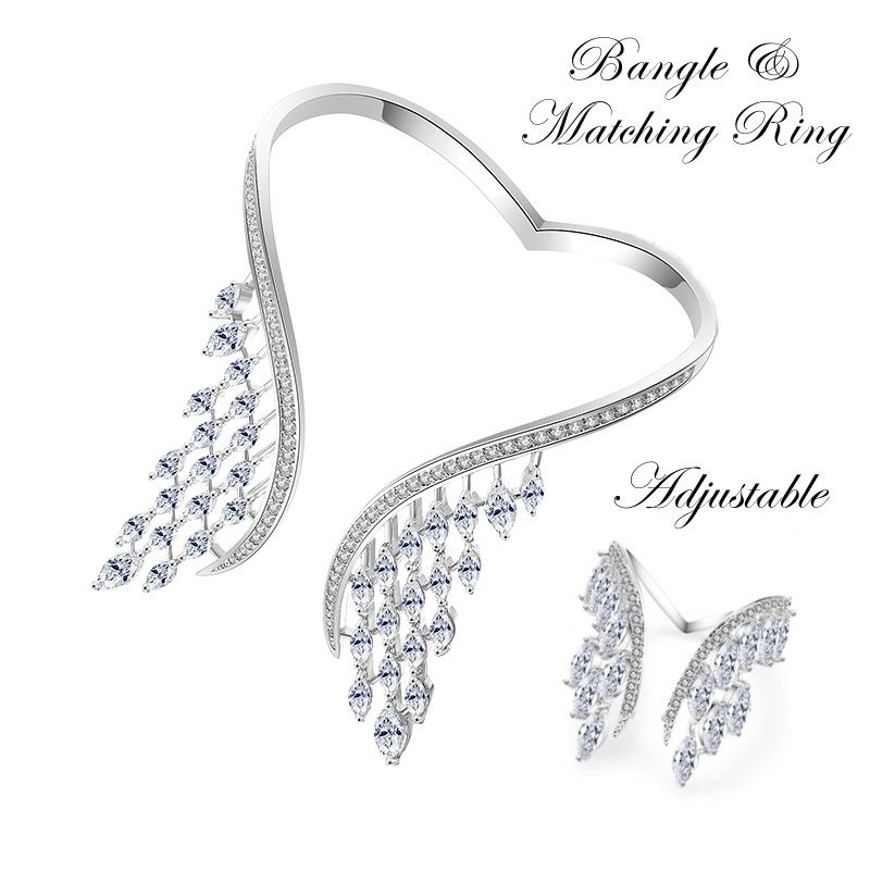 Set van ring met armband met verstelbare engelenvleugels
