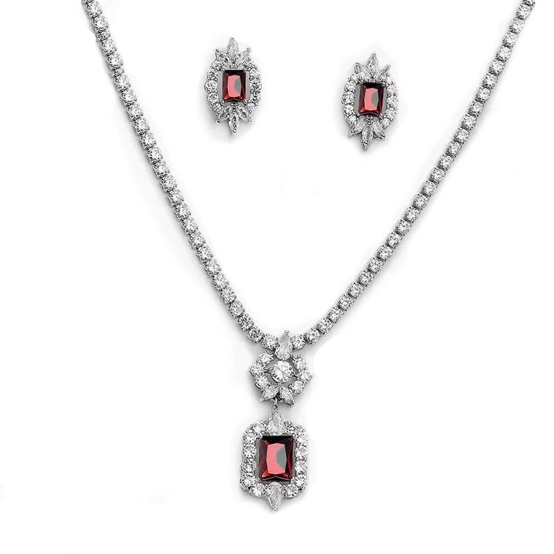 Fijne Gatsby stijl sieraden set met rode zirkonia kristallen
